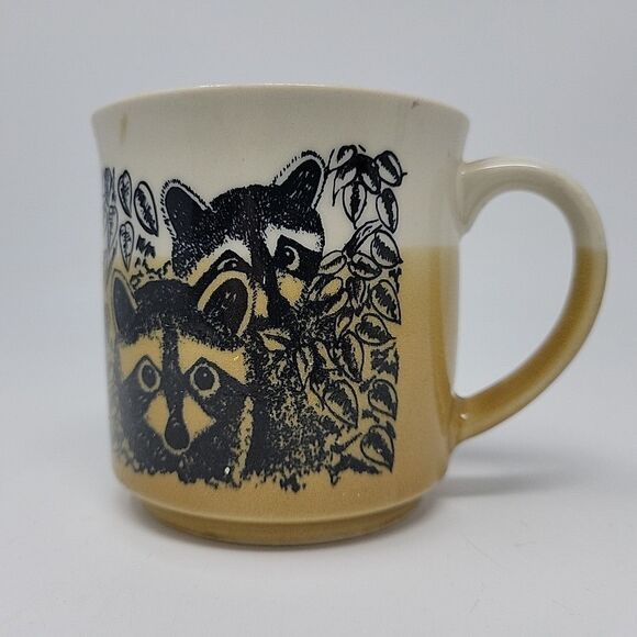 Vintage Retro Raccoon Wildlife Coffee Mug Tea Cup Japan 14 oz Brown White - Picture 5 of 11